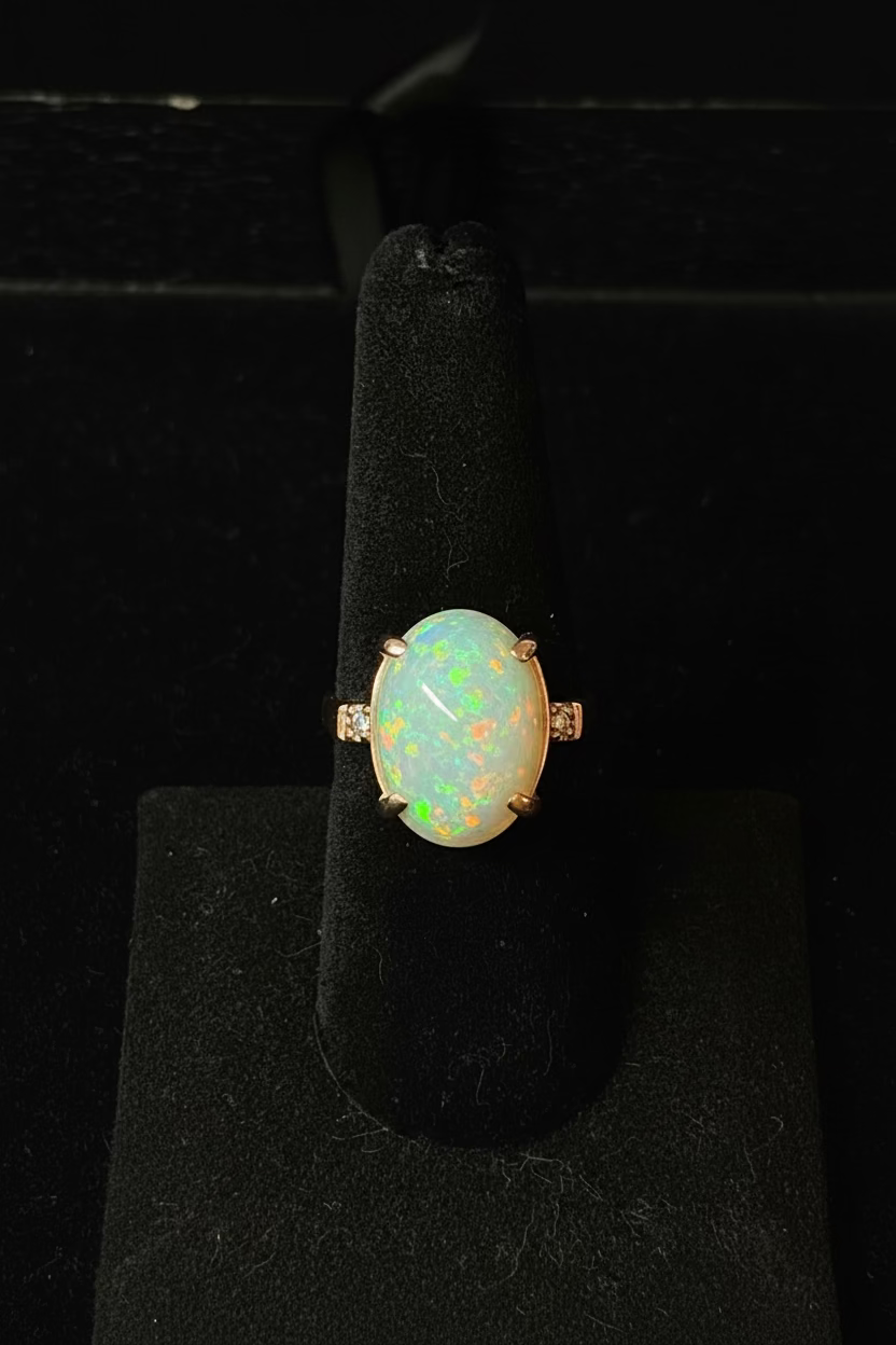 White Opal Solitaire Ring