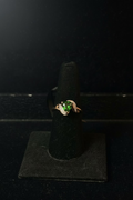 Chrome Diopside Ring with Diamond Crescents