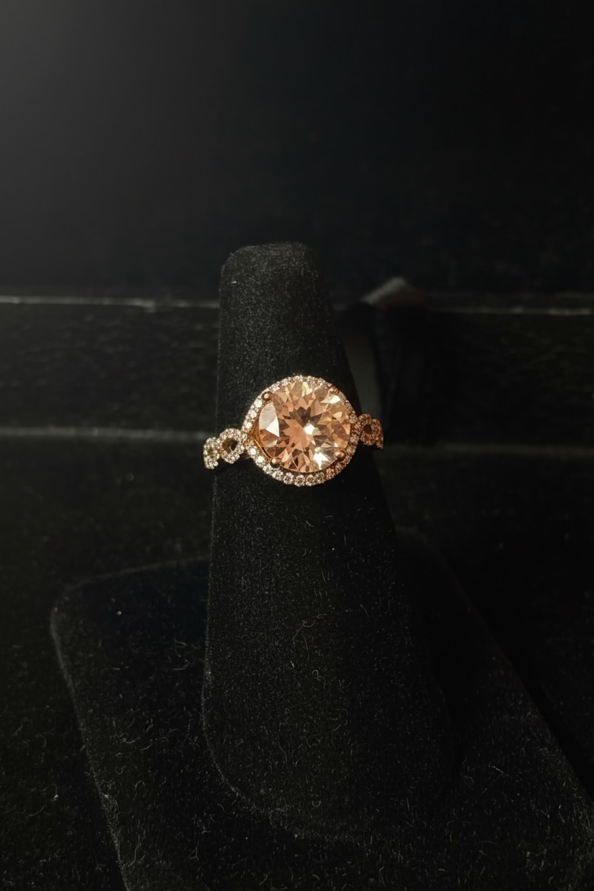 Peach Morganite Halo Cluster Ring