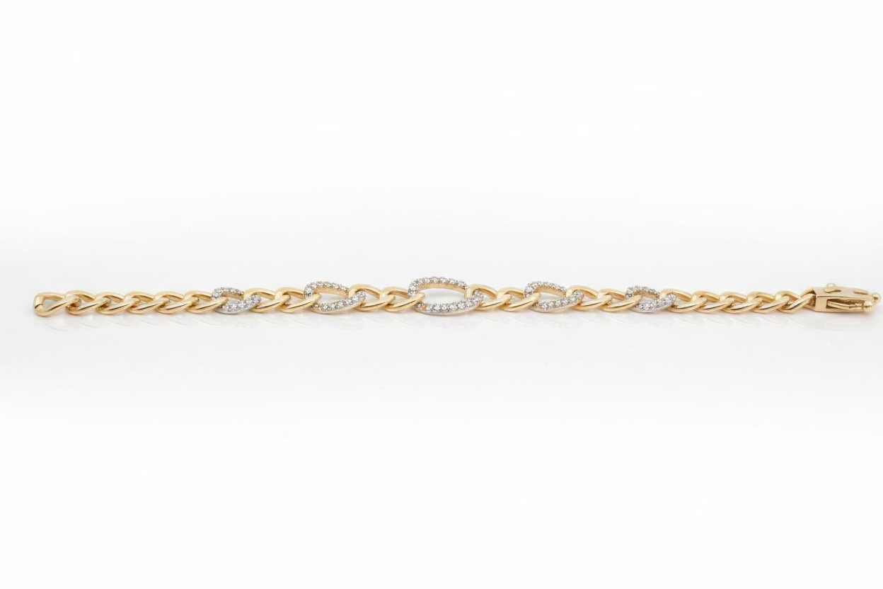 14KY/W Diamond Bracelet w/ Cuban Link