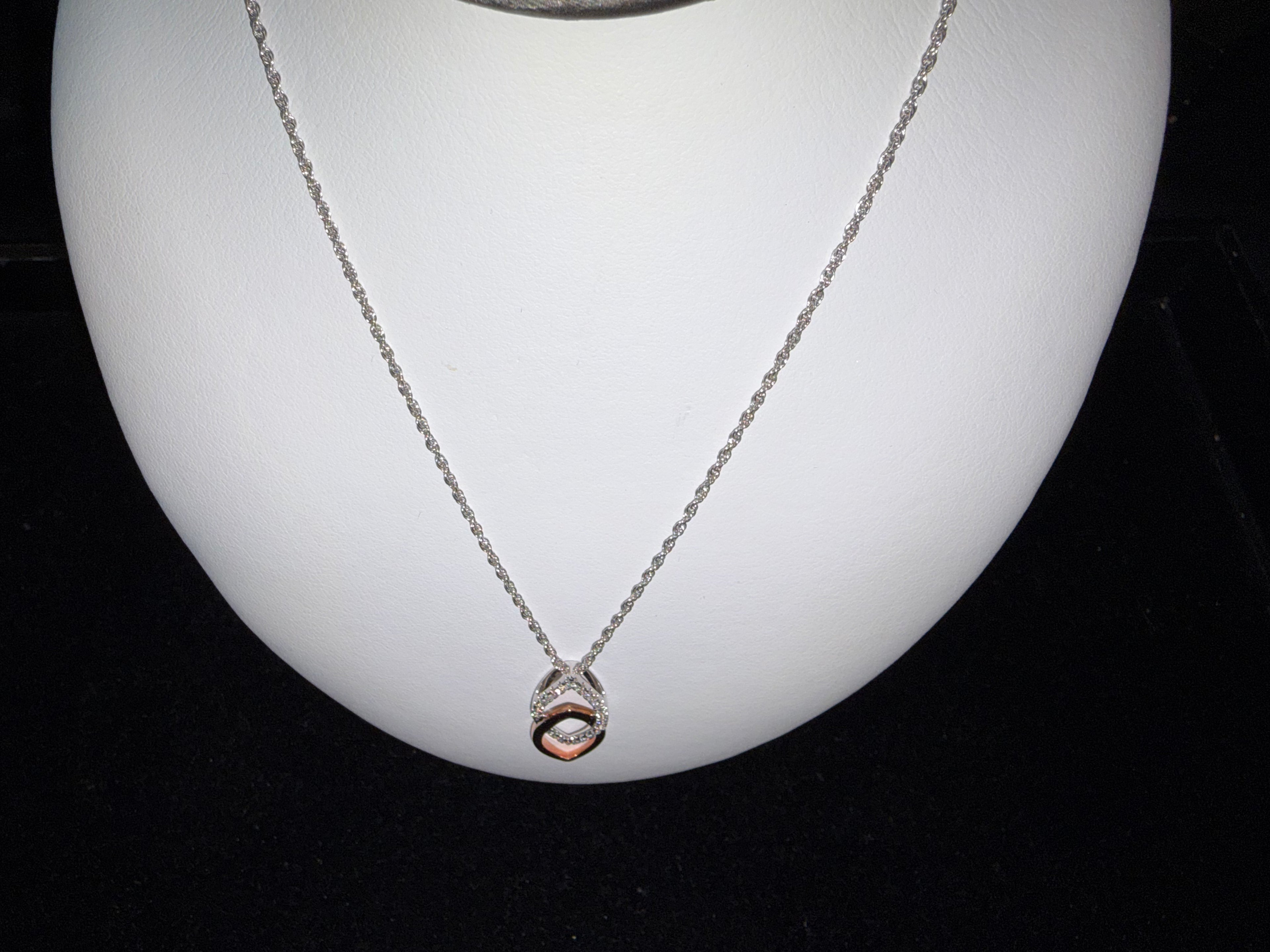 14K Rose/White Diamond Pendant Necklace