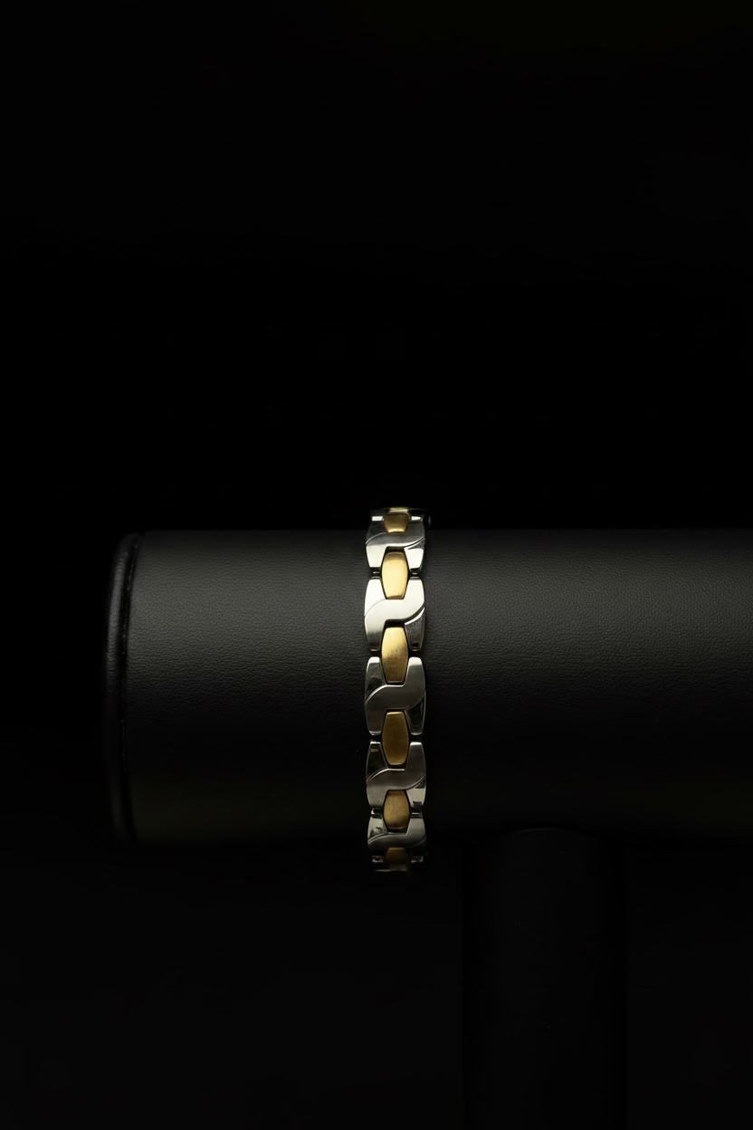 Stainless Steel Bracelet w/ Solid 14KY Gold Links