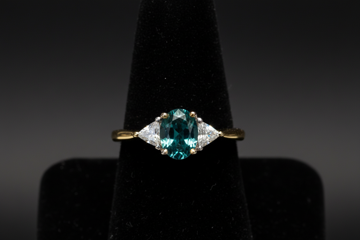 Yellow Gold Chatham Emerald & VVS Diamond Band Ring