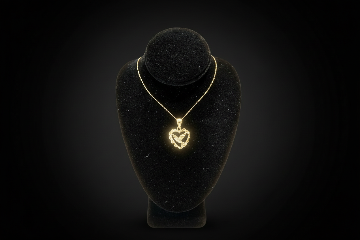 Gold Dove & Heart Pendant Necklace