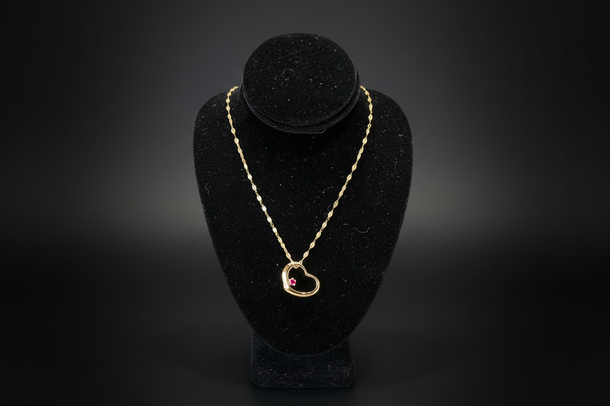Gold Heart & Ruby Pendant Necklace