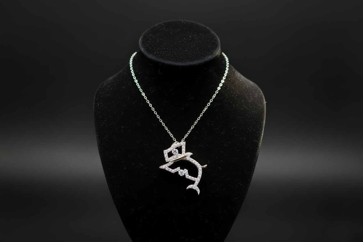 Diamond Dog Charm Pendant Necklace