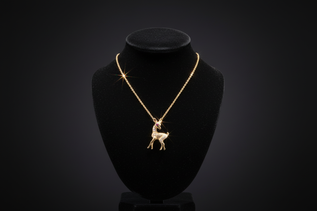 Gold Deer Charm Pendant Necklace