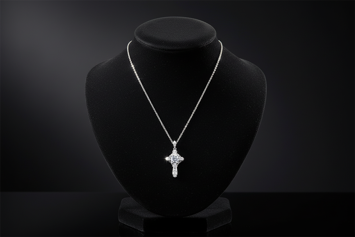 Platinum Diamond Cross Pendant Necklace