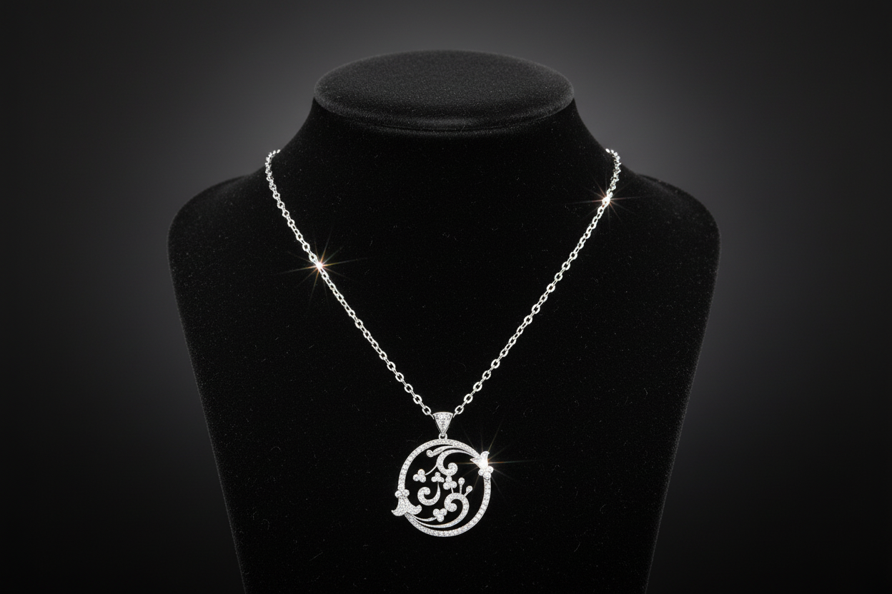 Diamond Crescent Moon & Star Pendant Necklace
