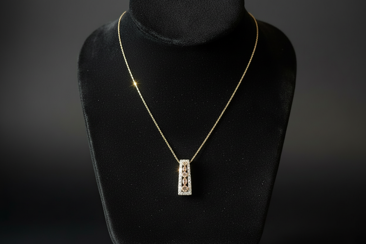 Gold Bar Diamond Pendant Necklace