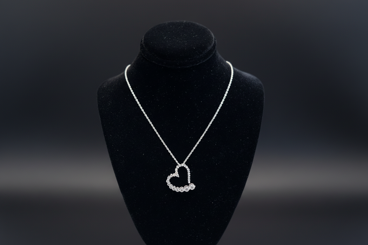 Open Diamond Pave Heart Pendant Necklace