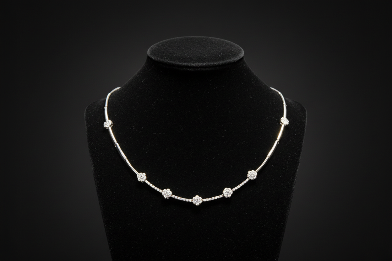 Scattered Diamond Bar Pendant Necklace