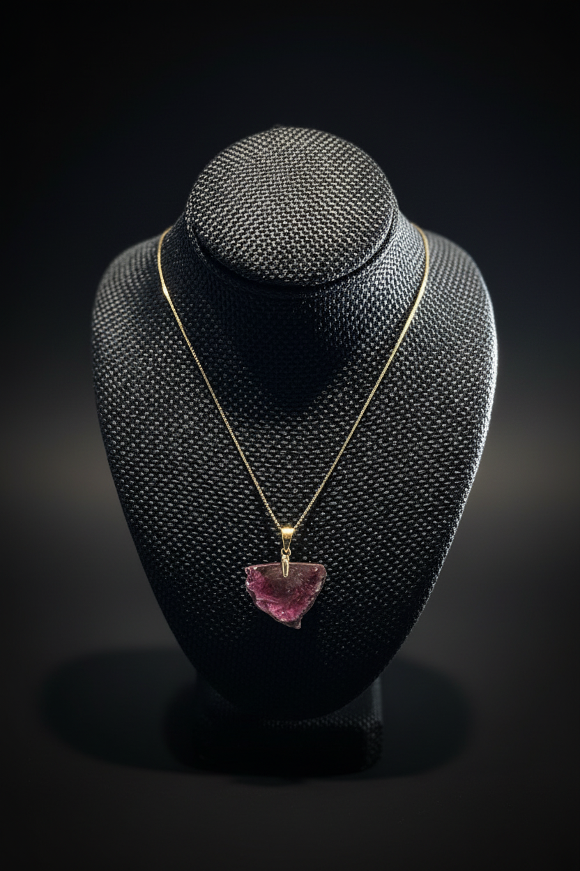 Natural Bi-color tourmaline arrow shape pendant set in 14ky gold