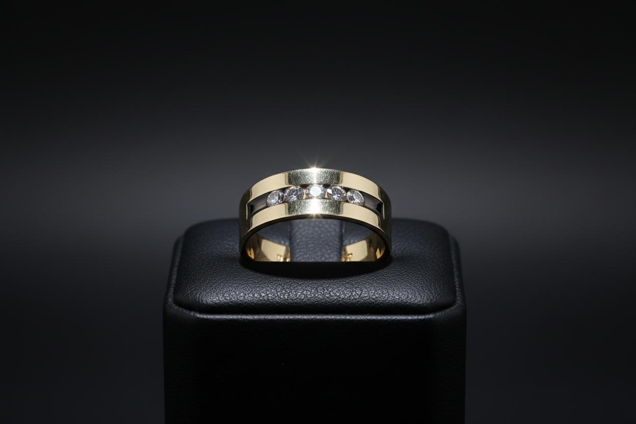 Gents Wide 14k gold Ring with diamond accent