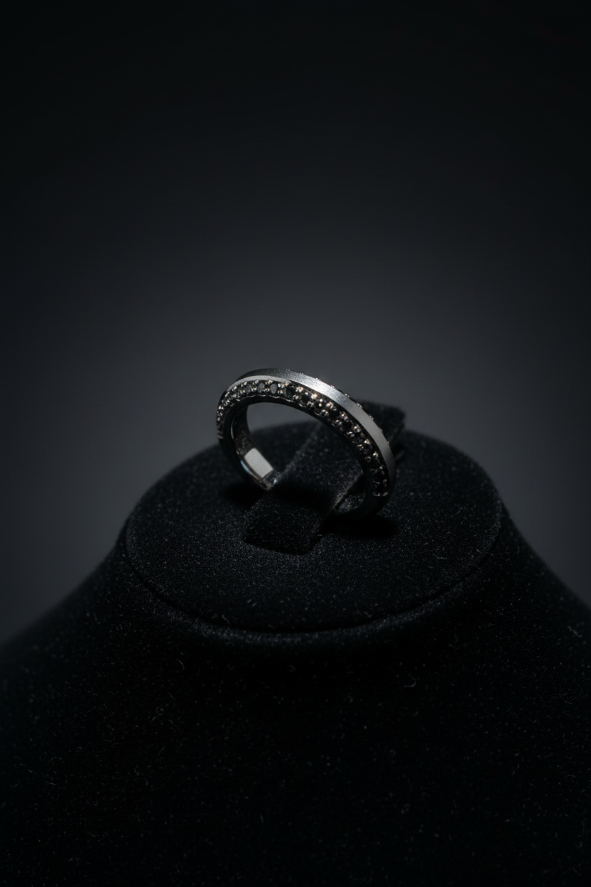 14kw Brush finish Diamond Crescent Ring