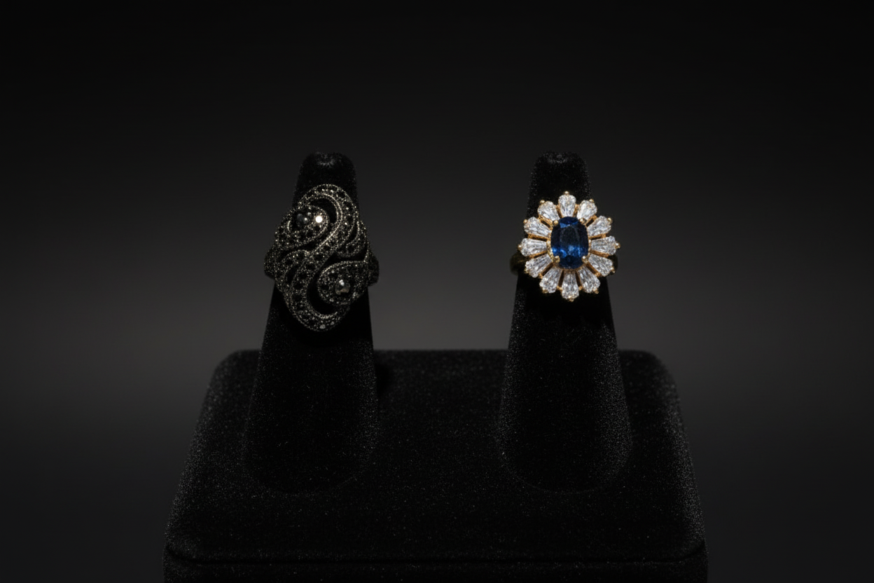 Sapphire & Diamond Cluster Ring Set
