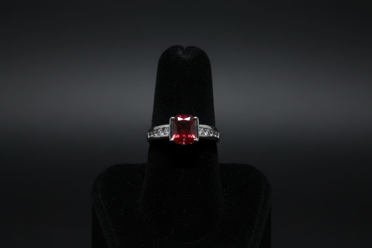Chatham Padparadscha sapphire & Diamond Accent Ring
