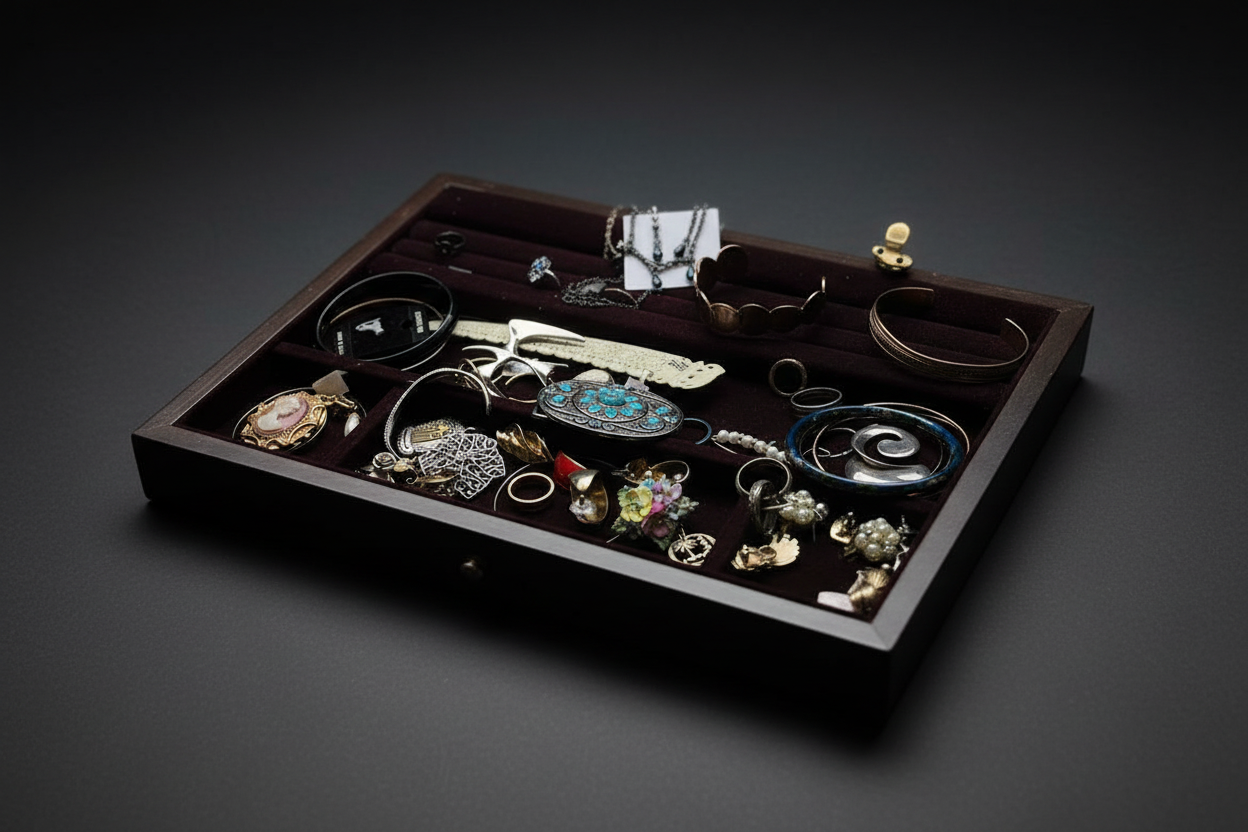 Estate Vintage Jewelry Assortment — Rings, Brooches & Accessories