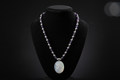 Amethyst Beaded Necklace with Oval White Stone Pendant