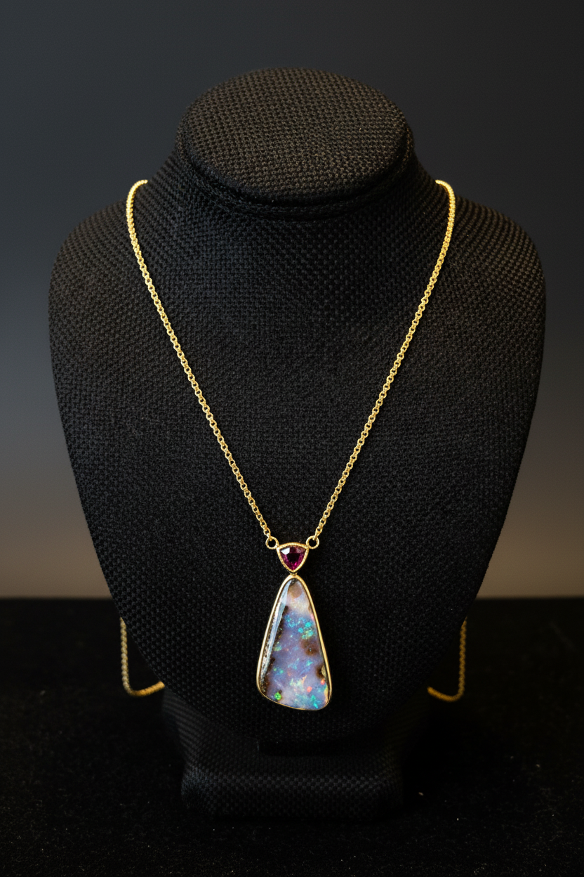 Natural Boulder Opal Customer Pendant Necklace 14ky gold