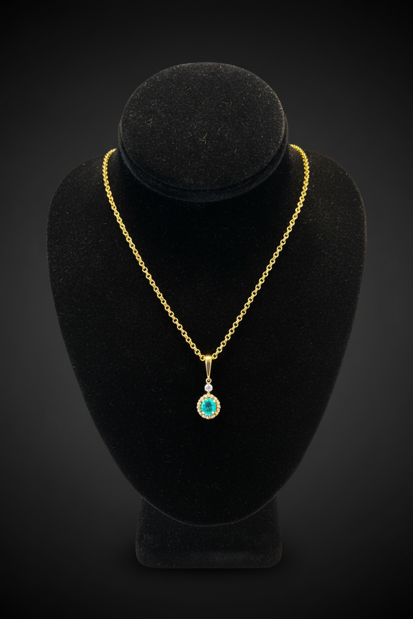 Natural Emerald Pendant & Gold Rolo Chain Necklace Set